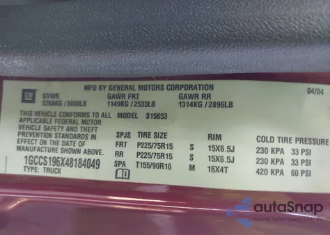 2004 Chevrolet Colorado z USA, uszkodzony, nr VIN 1GCCS196X48184049